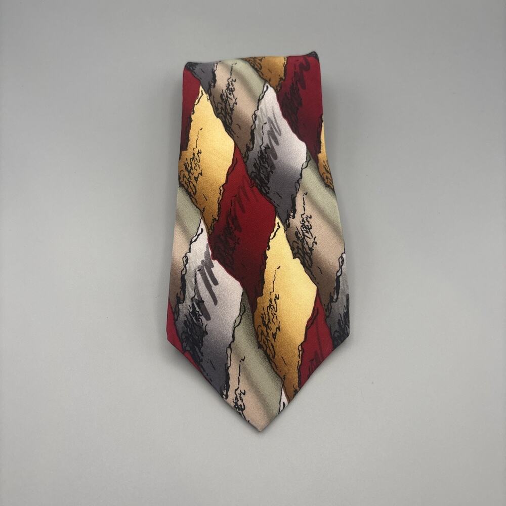 J. Garcia 100% Silk Neck Tie Red Abstract Pattern